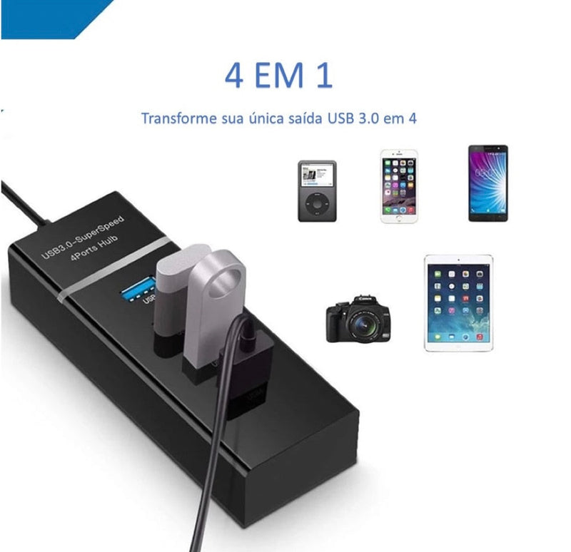 Hub Usb 3.0 4 portas Expansor Rápido 5 Gbps Alta Velocidade Alta Resistência